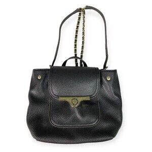 Ann Klein Black Faux Pebbled Leather Chain Strap Mini Backpack